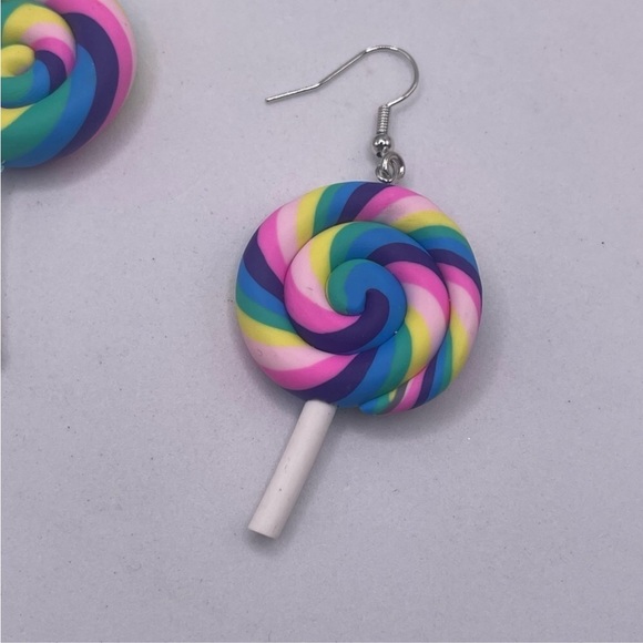 FUN COLORFUL SWIRL CANDY SUCKER EARRINGS - Picture 3 of 9